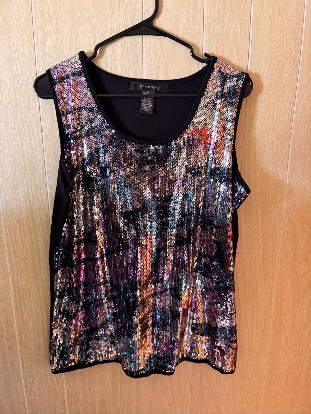 89th & Madison Multicolor Sequin Tank Top - Black Base